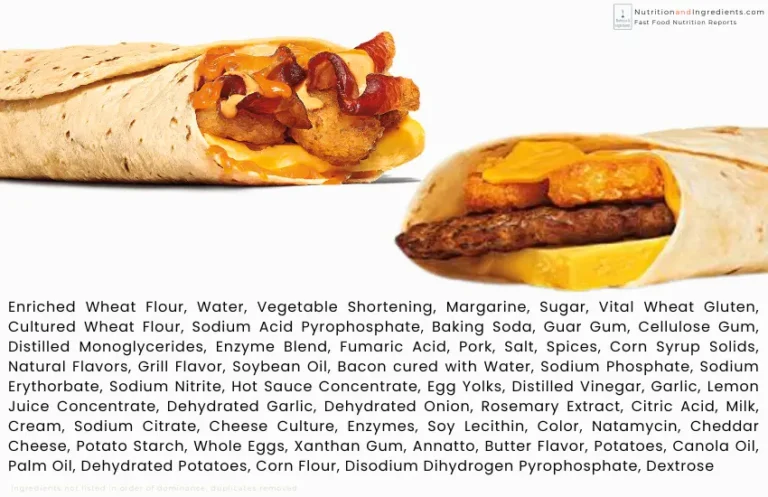 Burger King breakfast burritos with text block of ingredients.