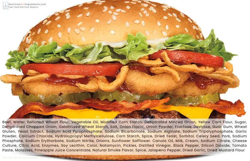Burger King Crispy Onion Whopper with text list of ingredients.