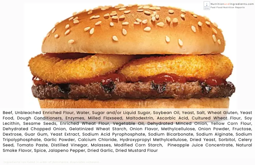 Burger King Rodeo Burger with text list of ingredients.