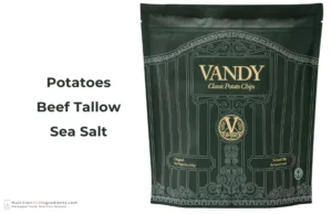 Bag of Vandy crisps with text list of 3 ingredients