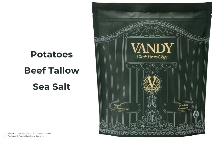 Bag of Vandy crisps with text list of 3 ingredients
