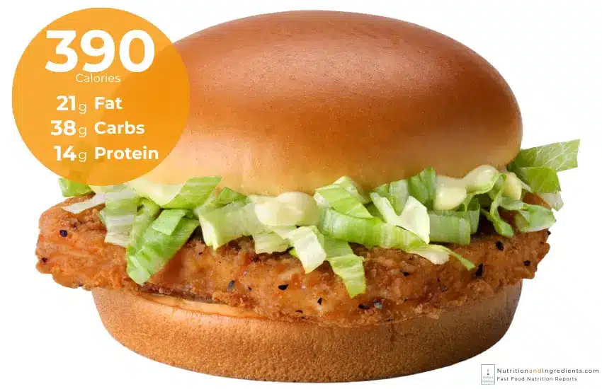McDonald's McChicken sandwich with text "390 calories."