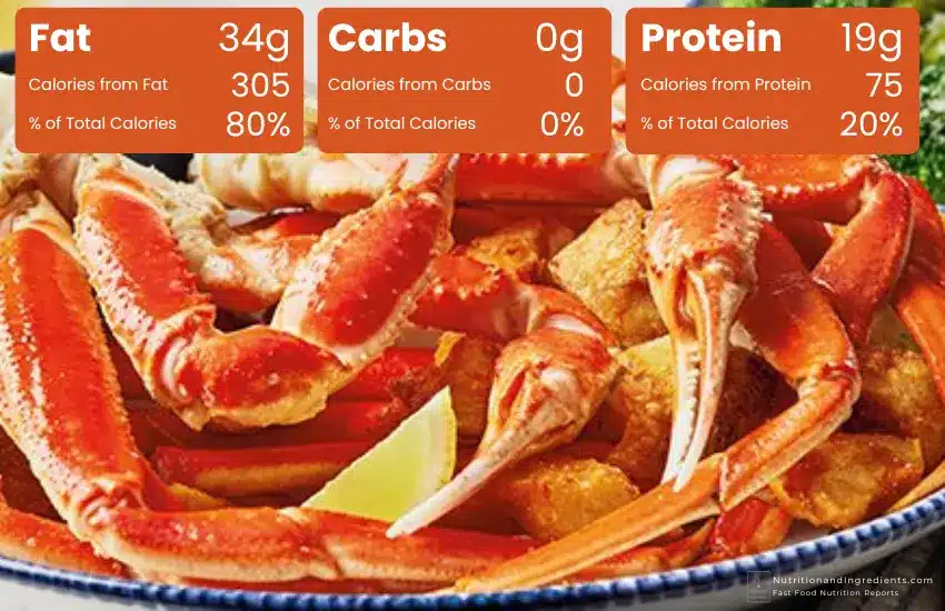Red Lobster snow crab with chart of calories by macronutrient.