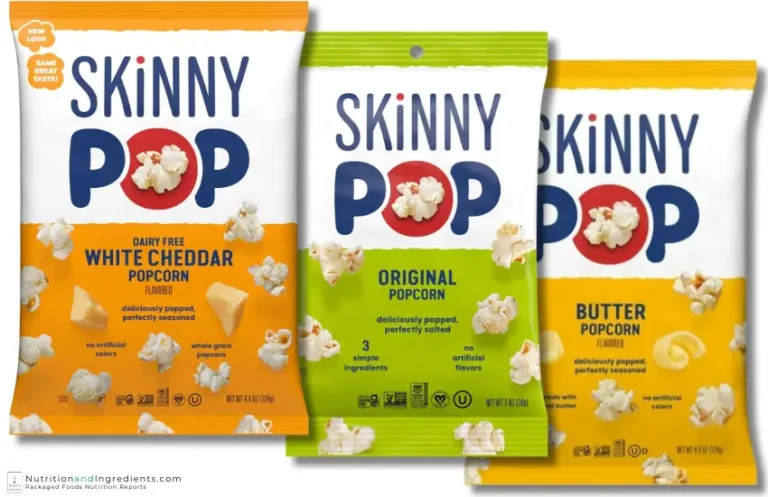 Three bags of Skinnypop popcorn: Cheddar, Original, and Butter flavored.