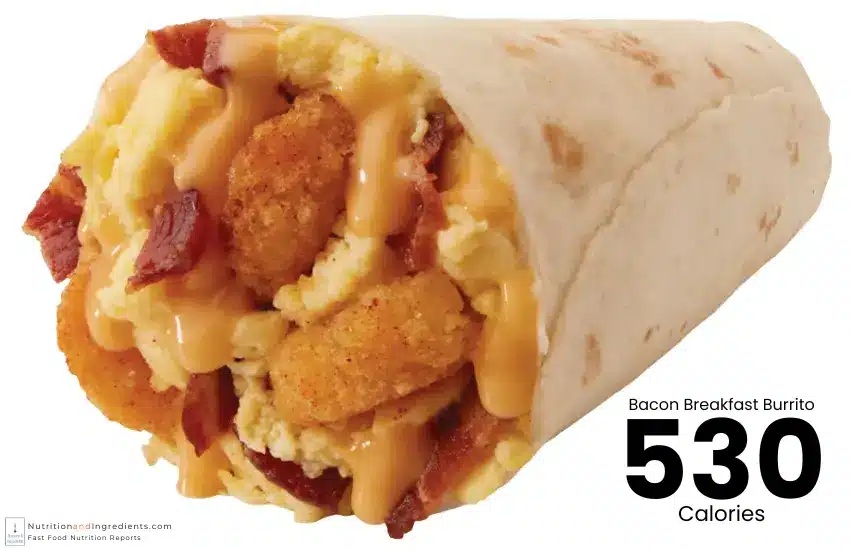 Taco John's breakfast burrito with bacon and potatoes.