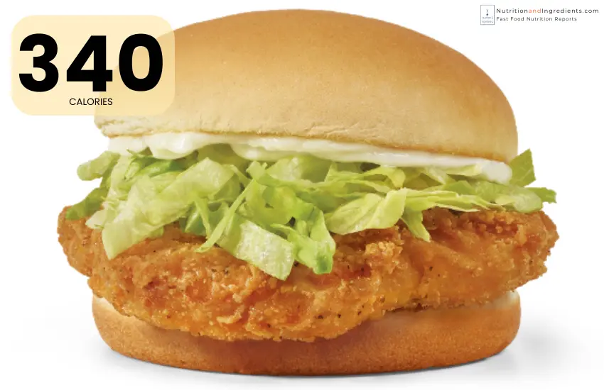 Wendy's Crispy Chicken Sandwich with text "340 calories."