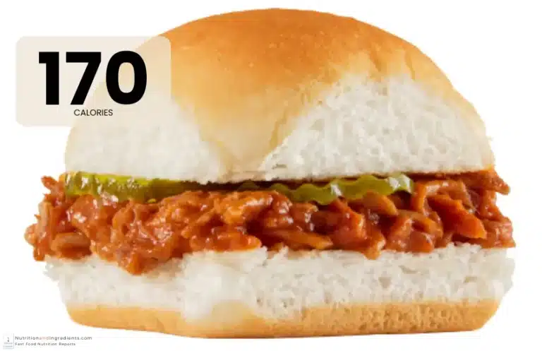 White Castle pulled pork sandwich with text "170 calories."