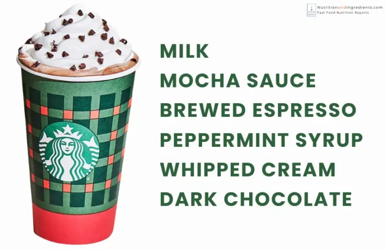 Starbucks peppermint mocha with list of ingredients.