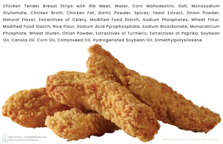 Wendy's tenders with text list of ingredients.