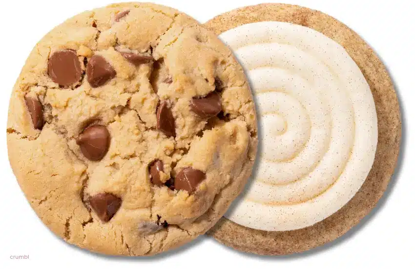 Crumbl chocolate chip cookie and Crumbl Snickerdoodle cookie