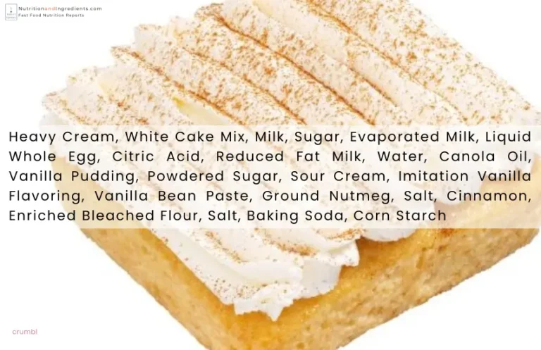 Crumbl Eggnog Tres Leches cake ingredients.